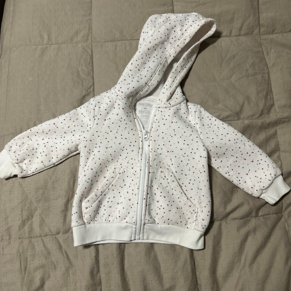 Okie Dokie White Hoodie with Colorful Dots